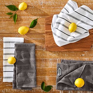 KitchenAid Albany Kitchen Towel 4-Pack Set, Charcoal Grey/White, 16"x26" - Image 2