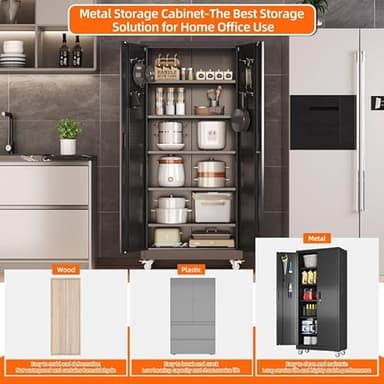 Aobabo Garage Storage Cabinet with Door Pegboard,Lockable Metal Storage Cabinet with 5 Adjustable Shelves for Garage Home,Required Assembly,Black - Image 7