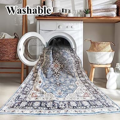 HILORUUG Washable Area Rug - 6x9 Bedroom Living Room Large Indoor Rugs Soft Oriental Vintage Rugs Non-Slip Backing Stain Resistant for Farmhouse Kitchen (6x9 Navy Blue) - Image 5