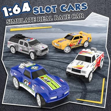 Slot Car Race Track Sets with 4 Slot Cars, Electric Race Car Track Include Slope Circular Overpass Track, Dual Racing Game Featuring Flash Bridge and Pendulum, Gifts Toys for Boys Kids Age 6 7 8-12 - Image 2
