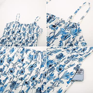 Women Sleeveless Spaghetti Strap Dress Square Neck A-line Ruffle Hem Maxi Dress Floral Sundress Blue Floral S - Image 7
