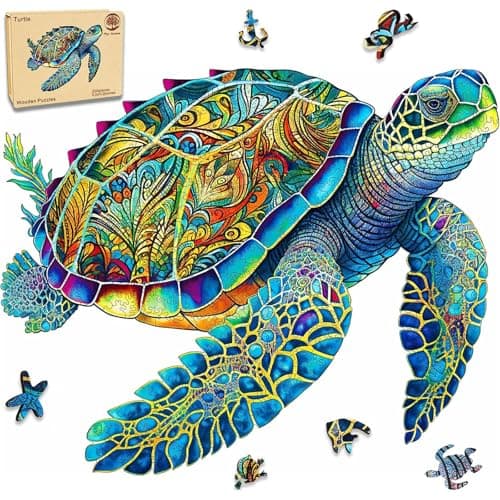 MYS Aurora Wooden Puzzles, Sea Turtle Jigsaw Puzzles 200 Pieces, 5MM Unique Shaped Wooden Puzzle for Adults and Kids, Birthday Gift Family Game 9.2 x 11.2 Inch - Image 1