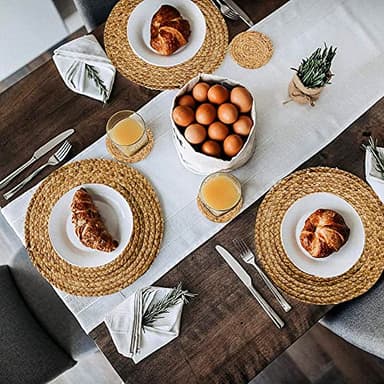 MRS WOODS EVENTS Round Woven Placemats Set of 8, 13.5 Inch Rattan Boho Place Mats Water Hyacinth Place Mats Farmhouse Wicker Placemat Heat Resistant Placemats for Dining Table Indoor Outdoor Placemats - Image 9