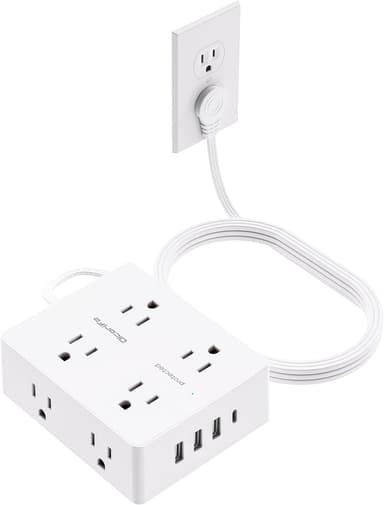 Surge Protector Power Strip 10 ft Cord, Olcorife Ultra Thin Flat Plug Extension Cord, 8 Outlets 4 USB Ports(1 USB C), Flat Plug Outlet Extender, College Dorm Room Essentials, White - Image 2