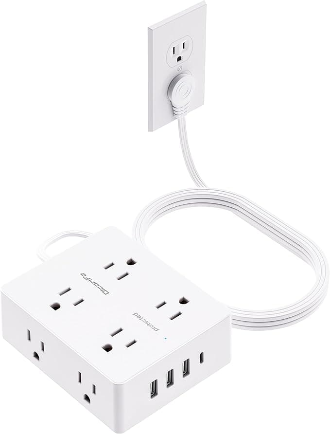 Surge Protector Power Strip 10 ft Cord, Olcorife Ultra Thin Flat Plug Extension Cord, 8 Outlets 4 USB Ports(1 USB C), Flat Plug Outlet Extender, College Dorm Room Essentials, White - Image 1