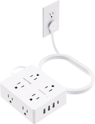 Surge Protector Power Strip 10 ft Cord, Olcorife Ultra Thin Flat Plug Extension Cord, 8 Outlets 4 USB Ports(1 USB C), Flat Plug Outlet Extender, College Dorm Room Essentials, White - Image 1