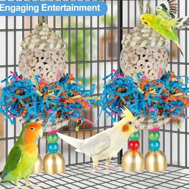 Conure Toys,2PCS Bird Toy Parrot Foraging Shredder Hanging Toys Sola Balls with Bell for Small Parrots Parakeets Cockatiel Conures Love Birds Budgie Cage Toy - Image 3