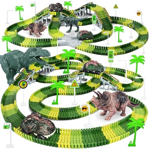 Dinosaur Toys,Create A Dinosaur World Road Race,Flexible Track Playset and 2 pcs Cool Dinosaur car for 3 4 5 6 Year & Up Old boy Girls Best Gift - Image 1