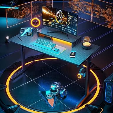 Bestier 42 inch Gaming Desk with LED Lights, Small Computer Gaming Table with Monitor Shelf, Gamer Desk with Headphone Hook, Kids Boys Computer Table with Black Carbon Fiber Texture - Image 8
