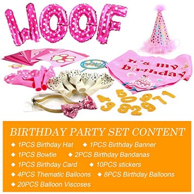 AROIC Dog Birthday Bandana Set, Pet Party Decorations Kit with 2 Bandanas, Fun Pet Birthday Party Decorations for Small Medium Dogs Pets, Cute Puppy Celebration Outfit with Hat, Bow Tie & Balloons - Image 3