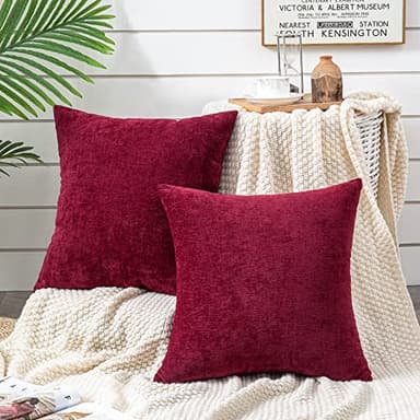 GAWAMAY Decorative Square Throw Pillow Covers 20"x20" Inch Set of 2, Super Soft Chenille Pillows Farmhouse Fall Pillowcase for Living Room Bedroom Sofa Couch Cushion Cover Burgundy Red 50x50cm - Image 3