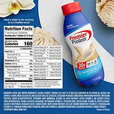 Premier Protein Shake, Vanilla, 30g Protein, 1g Sugar, 24 Vitamins & Minerals, Nutrients to Support Immune Health 11.5 fl oz, 12 Pack - Image 3