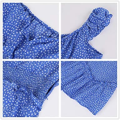 YOBECHO Womens Summer Ruffle Sleeve Sweetheart Neckline Printing Dress Mini Dress Blue - Image 4