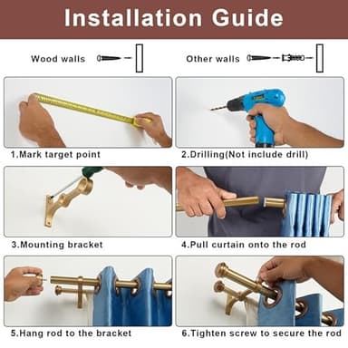 Double Curtain Rods 36-72", Warm Gold Double Rod Curtain Rods, Double Window Rods with End Cap Finials, Adjustable 1-Inch Front and 5/8 Inch Back Double Drapery Rods, Dual Curtain Rods Warm Gold - Image 6