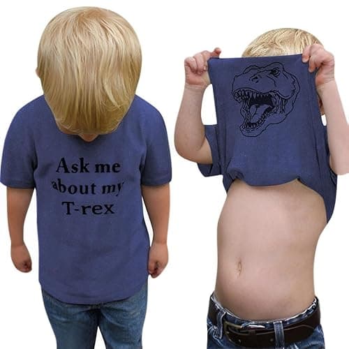 MODNTOGA Baby Boy Ask me About My moo Cow Shirt Little Cowboy Short Sleeve Top Toddler Kid T-rex Ranch T-Shirt Funny Dino Tee (Blue T-rex, 120(4-5Years)) - Image 1