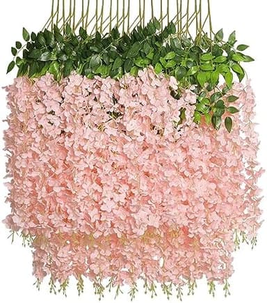Pauwer Wisteria Hanging Flowers 24 Pack Fake Flower Garland Artificial Wisteria Vines Rattan Silk Flower String Wedding Party Wall Decorations,Blush Pink - Image 3