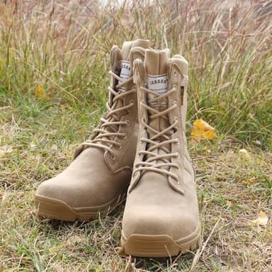 IODSON Men's Military Tactical Work Boots with Side Zipper, Puncture Resistant, Desert Combat, Army Jungle, 8 Inch Lightweight Hiking Boots Beige US 7 - Image 7