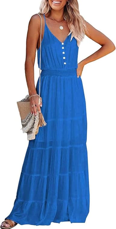 PRETTYGARDEN Women's 2026 Summer Maxi Dress Spaghetti Strap Sleeveless High Waist Beach Vacation Long Sundresses - Image 1
