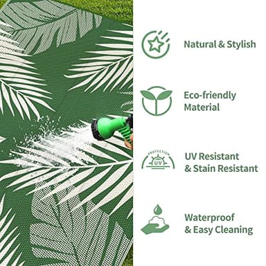 GENIMO Outdoor Rug 9' x 12' Waterproof for Patios Clearance, Reversible Outdoor Plastic Straw Camping Rug Carpet, Large Area Rugs Mats for RV, Picnic, Backyard, Deck, Balcony, Porch, Dark Green&White - Image 6