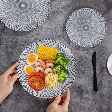 U-QE 20Pcs Black Plastic Plates - Starburst Vintage Plastic Plates Disposable Heavy Duty, Vintage Pattern Perfect for Weddings, Parties, Birthday - 10.25" Dinner Plate & 7.5" Dessert Plate - Image 5