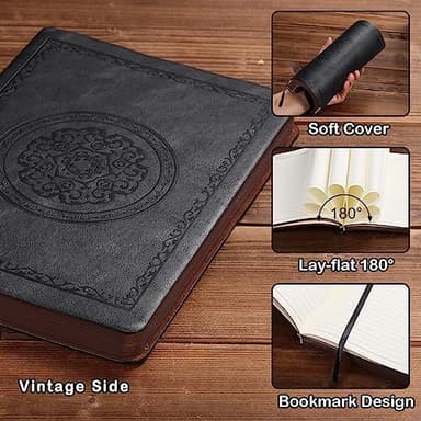 2026 Leather Vintage Journal Notebook,300 Pages,Leather Softcover Lined Journal Notebooks for Women Men,Notebook Journals for Writing Travel,Business,Office,5.7'' X 8.3'',Black - Image 5