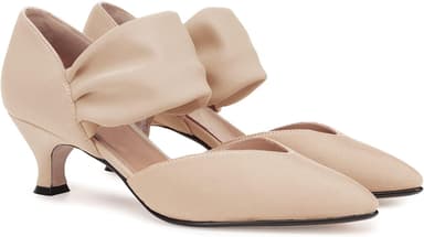 Coutgo Womens Low Kitten Heel Dress Shoes Pointed Toe Slip on Ankle Strap Cutout Elegant Party Wedding Pumps - Image 1