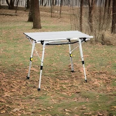 PORTAL Outdoor Folding Portable Picnic Camping Table with Adjustable Height Aluminum Roll Up Table Top Mesh Layer, Silver - Image 6