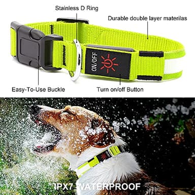 LED Dog Collar - Light Up, Waterproof, Adjustable Flashing, Rechargeable Visibility & Safety for Dogs (Green, Large) - Image 3