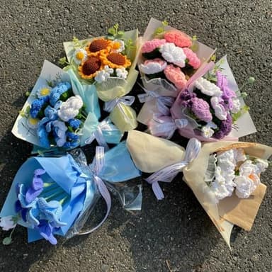 Tokatan Completed Crochet Flowers Bouquet, Handmade Knitted Bouquet, Crochet Artificial Flowers of Sunflowers + Daisy for Mother's Day Birthday, Wedding Home Decor, Gifts for Mom (Sunflowers) - Image 4