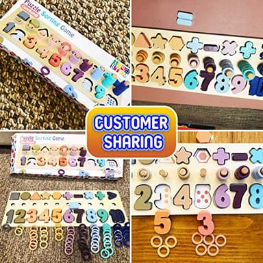 CozyBomB Montessori Educational Wooden Shape & Number Puzzle Blocks - Preschool Learning Toys for Boy & Girl (Macaron) - Image 7