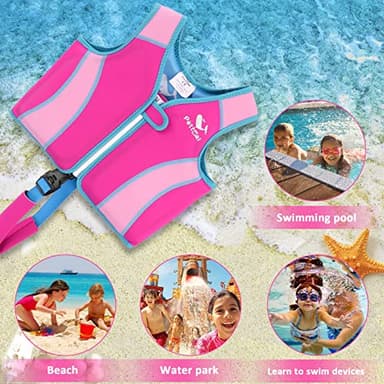 Pottwal Swim Vest for Kids - Swim Jacket for 1-2 Years (24-33LBS Weight) - Buoyancy Aid Made of EPE and Neoprene - with Adjustable Crotch Strap - Pink Fish Fin Pattern - Image 6