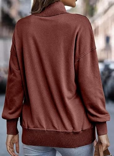 SHEWIN Womens Sweatshirt Casual Long Sleeve Lightweight Sweatshirts Loose Button V Neck Pullover Tops Fall Clothes for Women 2025,US 8-10(M),Red - Image 3