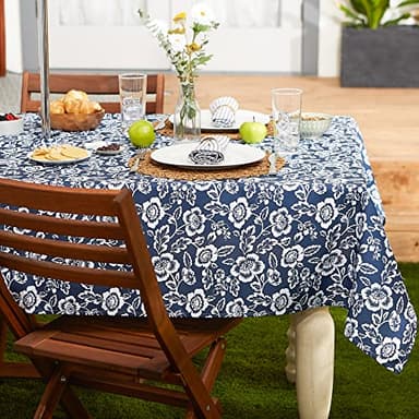 DII Floral Outdoor Zippered Tabletop Collection, Water Resistant, Tablecloth, 60 x 84, Nautical Blue - Image 5