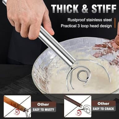 Walfos Danish Dough Whisks, Rustproof Stainless Steel Bread Whisk, Quick Mixing Bread Mixer, Dutch Dough Whisk for Cooking, Blending, Whisking, Stirring, Sourdough, Pizza, Pastry, Cake Batter（2pcs) - Image 2