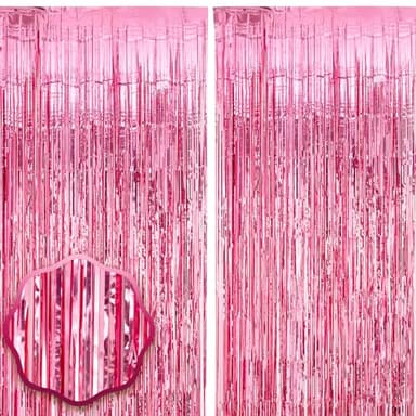 Voircoloria 2 Pack Pink Tinsel Foil Fringe Curtains, Pink Party Decorations, Metallic Tinsel Party Streamers Backdrop for Birthday Baby Shower Graduation Wedding Bachelorette Party Decorations - Image 1