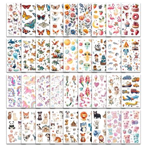 Keikihipa Tattoos for Kids, 350+ Mixed Styles (37 Sheets) Temporary Tattoos Stickers Set Gift for Girls and Boys, Space Dinosaur Animals Butterfly Tattoos for Kids Birthday Party Supplies - Image 1
