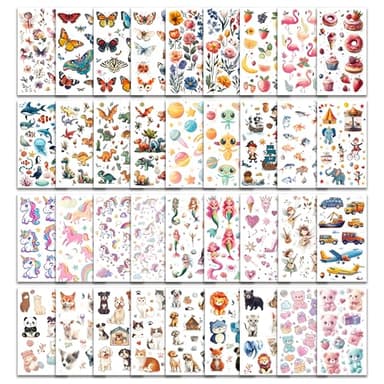 Keikihipa Tattoos for Kids, 350+ Mixed Styles (37 Sheets) Temporary Tattoos Stickers Set Gift for Girls and Boys, Space Dinosaur Animals Butterfly Tattoos for Kids Birthday Party Supplies - Image 1
