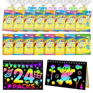 ZMLM Kid Art Party Favors Gifts: Rainbow Scratch Art Notebook Paper 24 Pack Birthday Party Favor Toy Girls Boys Art Craft Kit Bulk Classroom Prizes Stocking Stuffers Halloween Christmas Gift - Image 1