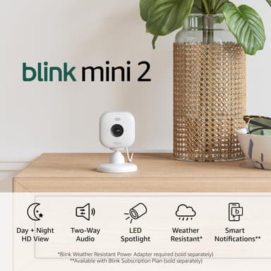 Blink Mini 2 — Home Security & Pet Camera with HD video, color night view, motion detection, two-way audio, and built-in spotlight — 1 camera (White - Image 2
