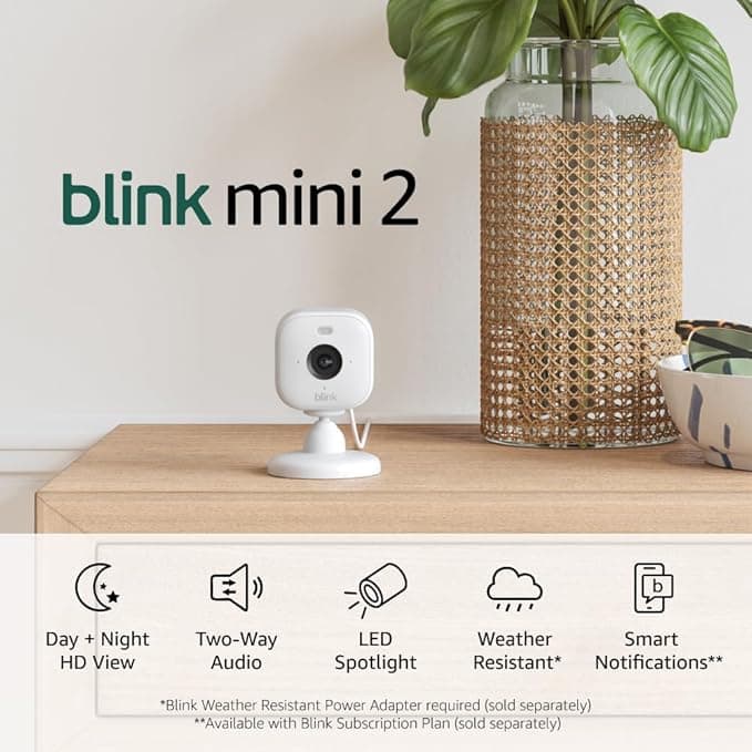 Blink Mini 2 — Home Security & Pet Camera with HD video, color night view, motion detection, two-way audio, and built-in spotlight — 1 camera (White - Image 1