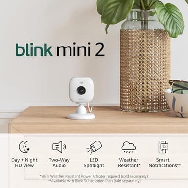 Blink Mini 2 — Home Security & Pet Camera with HD video, color night view, motion detection, two-way audio, and built-in spotlight — 1 camera (White - Image 1