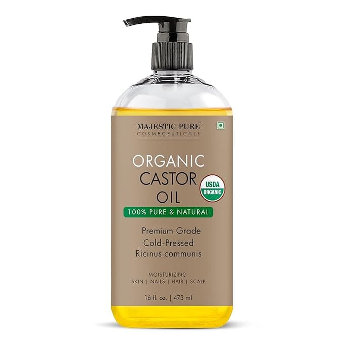 Majestic Pure Organic Castor Oil 16 Fl Oz - 100% Pure and Natural - Premium Grade Carrier Oil - Hair, Eyelashes and Eyebrows - Hair Oil and Body Oil - Expeller Pressed - Hexane Free - Image 1