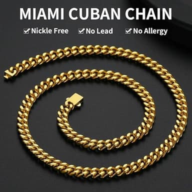 Mens Gold Plated Cuban Link Chain, Miami Cuban Chain Necklace for Men, 7mm Wide Hip Hop Mens Jewelry, 22" - Image 2