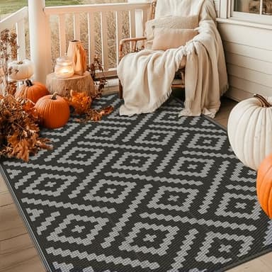 GENIMO Outdoor Rug for Patio Clearance,6'x9' Waterproof Mat,Reversible Plastic Camping Rugs,Rv,Porch,Deck,Camper,Balcony,Backyard,Black & Gray - Image 9