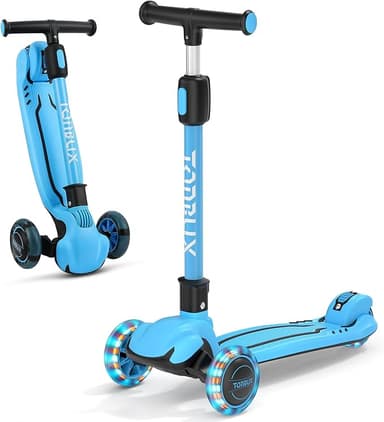 TONBUX Kids Scooter, Light Up 3 Wheel Kick Scooters for Kids 3-12, Folding Scooters with Adjustable Height - Toddler Scooter Lean-to-Steer & Widen Anti-Slip Deck - Image 1