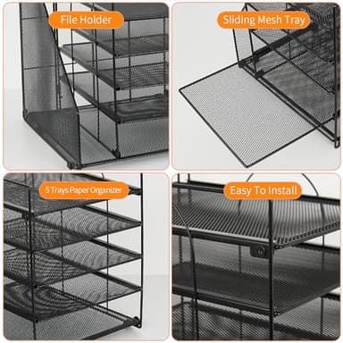 LEKETREE Desk Organizers and Accessories, 5-Tier Paper Letter Tray Organizer with File Holder, Desktop Organizer for Office Supplies (Black) - Image 6