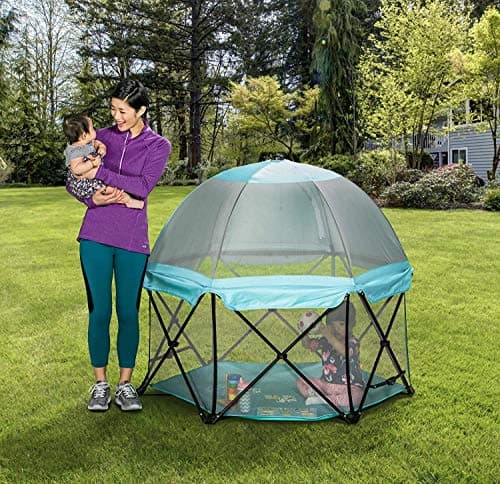 Regalo My Play Deluxe Portable Play Yard Indoor and Outdoor,Includes a Full Canopy, Aqua, 6-Panel - Image 1