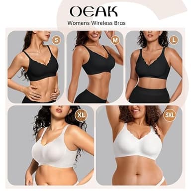 OEAK Womens Wireless Bras Push Up Support Full Coverage Bralettes No Underwire Bra Comfortable Everyday Seamless Tshirt Bras Black XL - Image 8