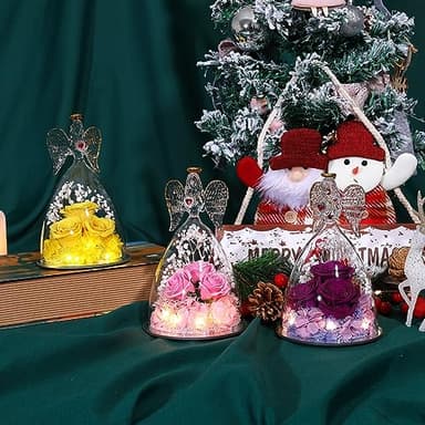 Tiaronics Mothers Day Rose Gifts for Women, Large Angel Figurines with Real Roses, Preserved Real Flower Rose for Her - Purple - Image 8