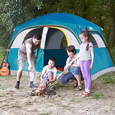 UNP Tents for Camping 6 Person Waterproof Windproof Easy Setup,Double Layer Cabin Tents with 1 Mesh Door & 5 Large Mesh Windows -10'X9'X78in(H) Blue - Image 6